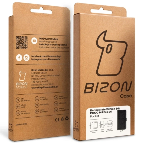 Etui z klapką Bizon Case Pocket do Xiaomi Redmi Note 15 Pro+ Plus 5G / POCO M8 Pro 5G czarne