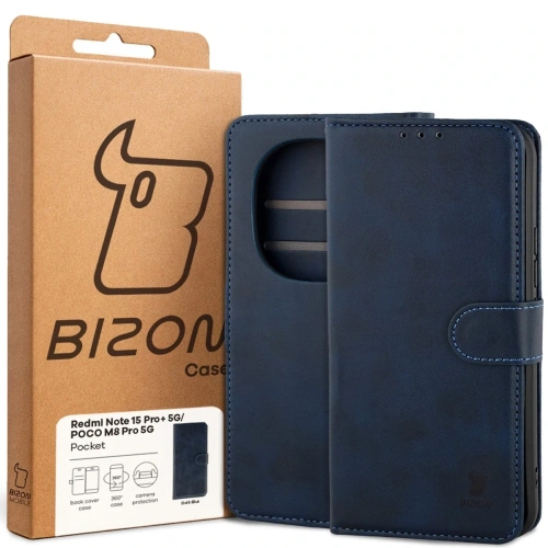 Etui z klapką Bizon Case Pocket do Xiaomi Redmi Note 15 Pro+ Plus 5G / POCO M8 Pro 5G granatowe