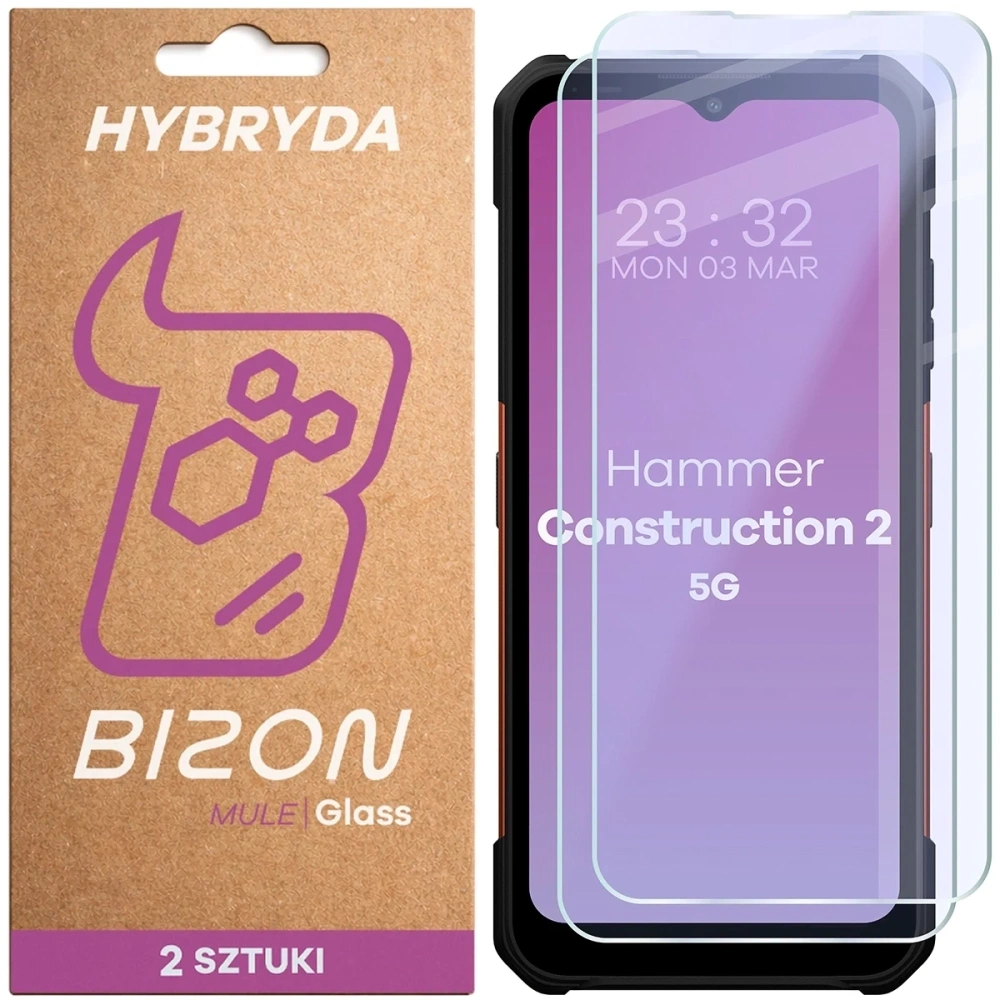 Elastyczne szkło hybrydowe Bizon Glass Mule Duo do HAMMER Construction 2 5G / Military Edition / Thermal 5G / Thermal 5G Military Edition [2 PACK]