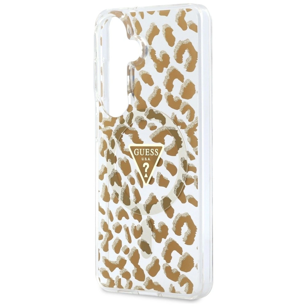 Etui Guess IML Leopard Print Triangle MagSafe do Samsung Galaxy S26 brązowy