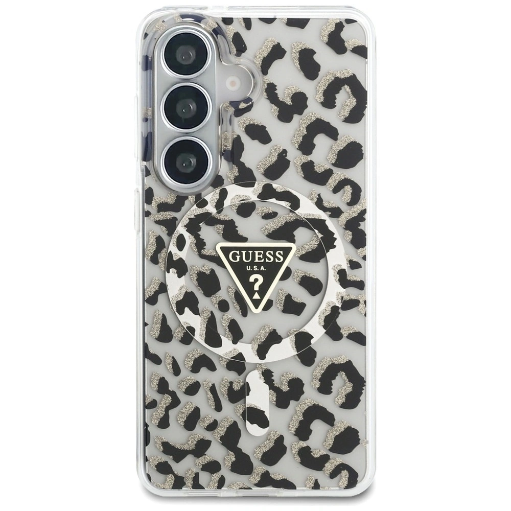 Etui Guess IML Leopard Print Triangle MagSafe do Samsung Galaxy S26 czarny