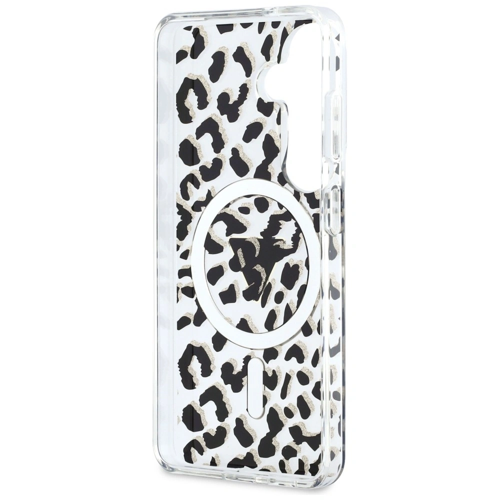 Etui Guess IML Leopard Print Triangle MagSafe do Samsung Galaxy S26 czarny