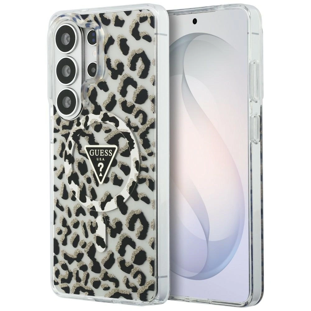 Etui Guess IML Leopard Print Triangle MagSafe do Samsung Galaxy S26 Ultra czarny