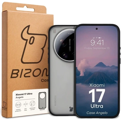 Etui Bizon Case Angelo do Xiaomi 17 Ultra przydymione z czarną ramką