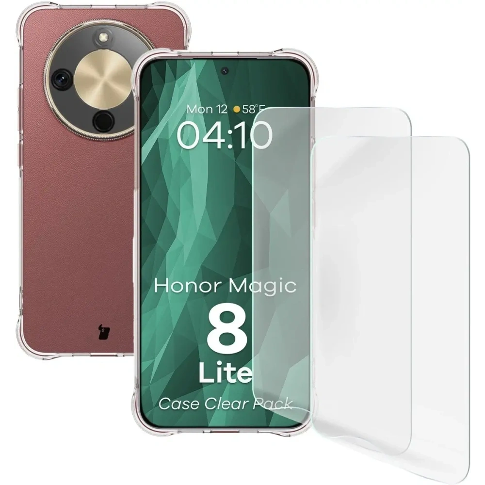 Elastyczne etui + 2x folia na ekran Bizon Case Clear Pack do Honor Magic8 Lite
