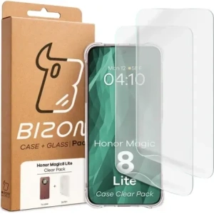 Elastyczne etui + 2x folia na ekran Bizon Case Clear Pack do Honor Magic8 Lite