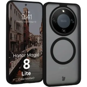 Etui z pierścieniem magnetycznym + szkło hartowane Bizon MatteO Pack do Honor Magic8 Lite przydymione-czarne