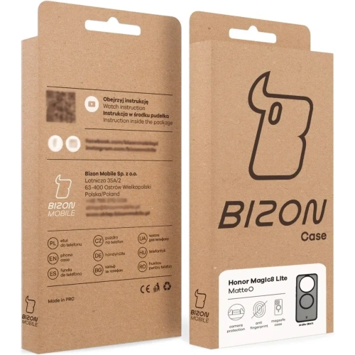 Etui z pierścieniem magnetycznym + szkło hartowane Bizon MatteO Pack do Honor Magic8 Lite przydymione-czarne