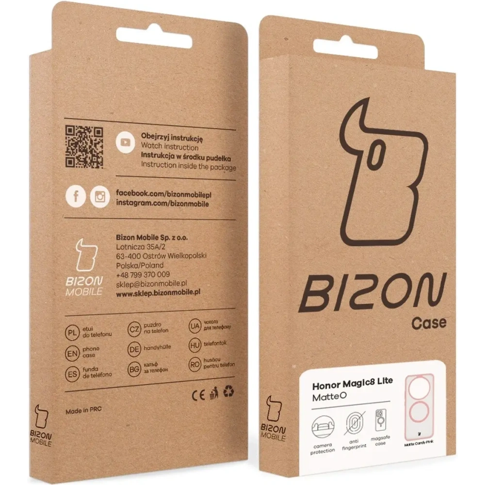 Etui z pierścieniem magnetycznym + szkło hartowane Bizon MatteO Pack do Honor Magic8 Lite przydymione-jasnoróżowe