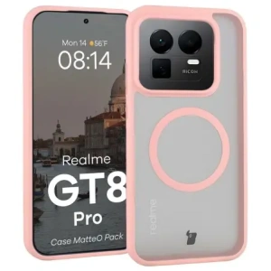 Etui z pierścieniem magnetycznym + szkło hartowane Bizon MatteO Pack do Realme GT 8 Pro przydymione-jasnoróżowe