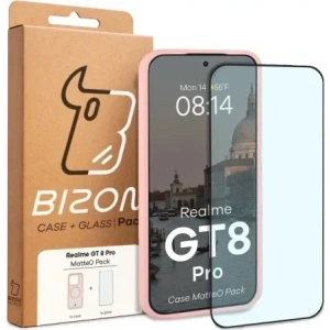 Etui z pierścieniem magnetycznym + szkło hartowane Bizon MatteO Pack do Realme GT 8 Pro przydymione-jasnoróżowe