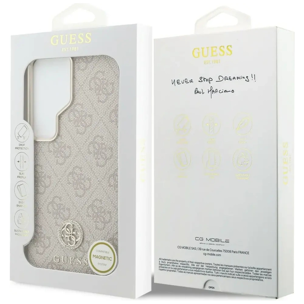 Etui Guess 4G Rhinestone Round Logo MagSafe do Samsung Galaxy S26 Ultra różowy