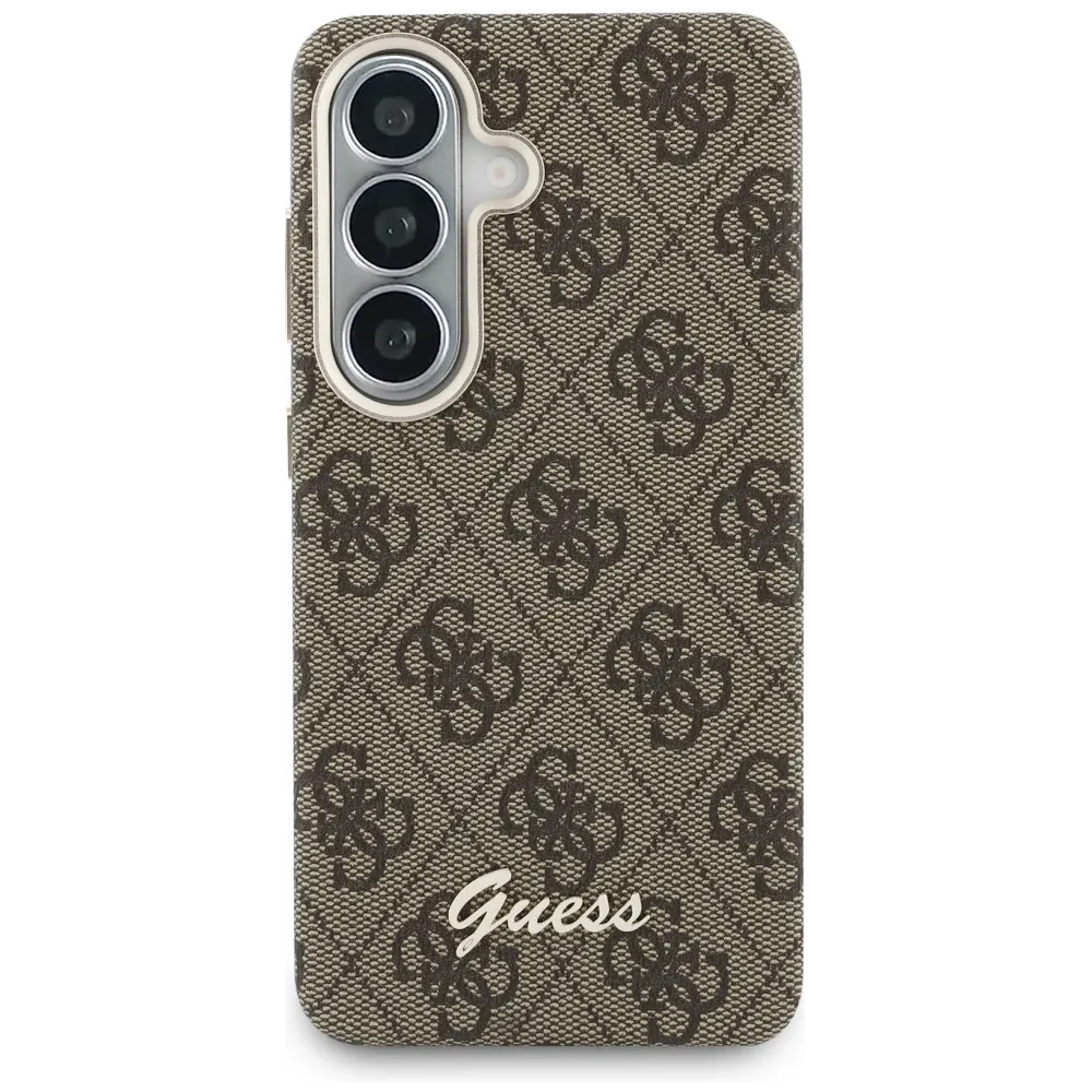 Etui Guess 4G Script MagSafe do Samsung Galaxy S26 brązowy
