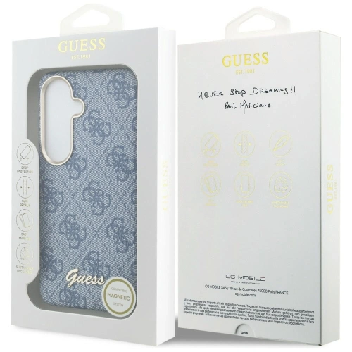 Etui Guess 4G Script MagSafe do Samsung Galaxy S26 niebieski