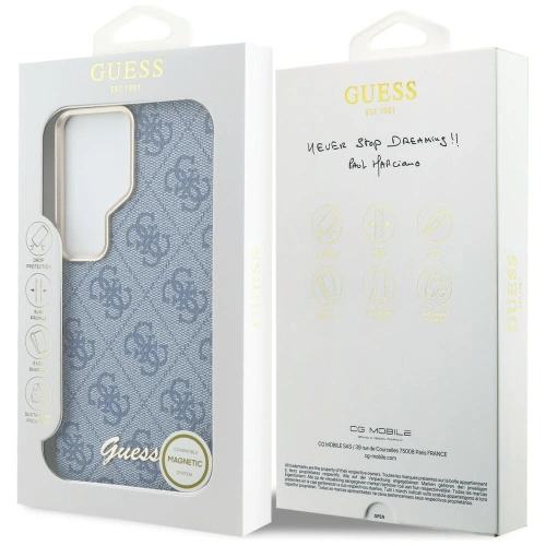 Etui Guess 4G Script MagSafe do Samsung Galaxy S26 Ultra niebieski