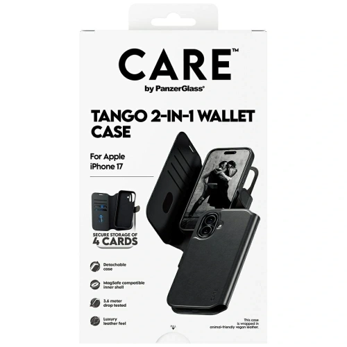 Etui CARE by PanzerGlass Feature Tango 2w1 Wallet Case MagSafe do Apple iPhone 17 czarny