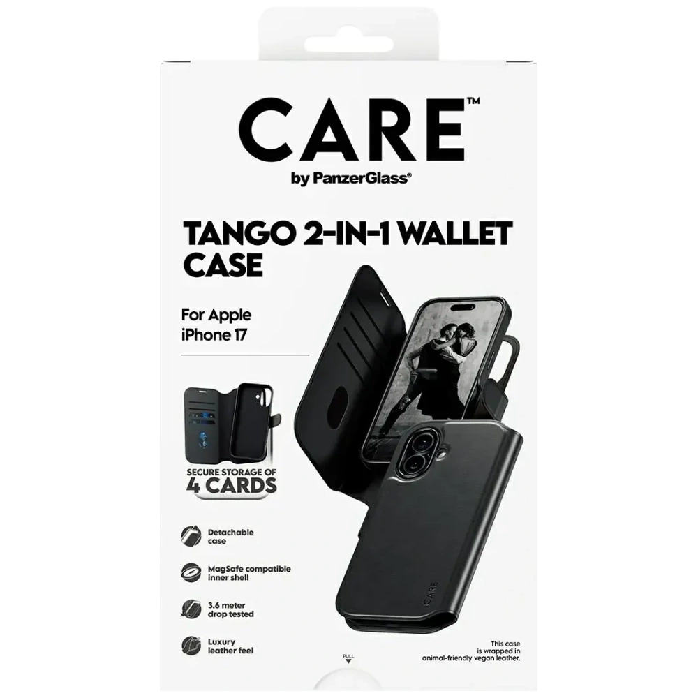 Etui CARE by PanzerGlass Feature Tango 2w1 Wallet Case MagSafe do Apple iPhone 17 czarny