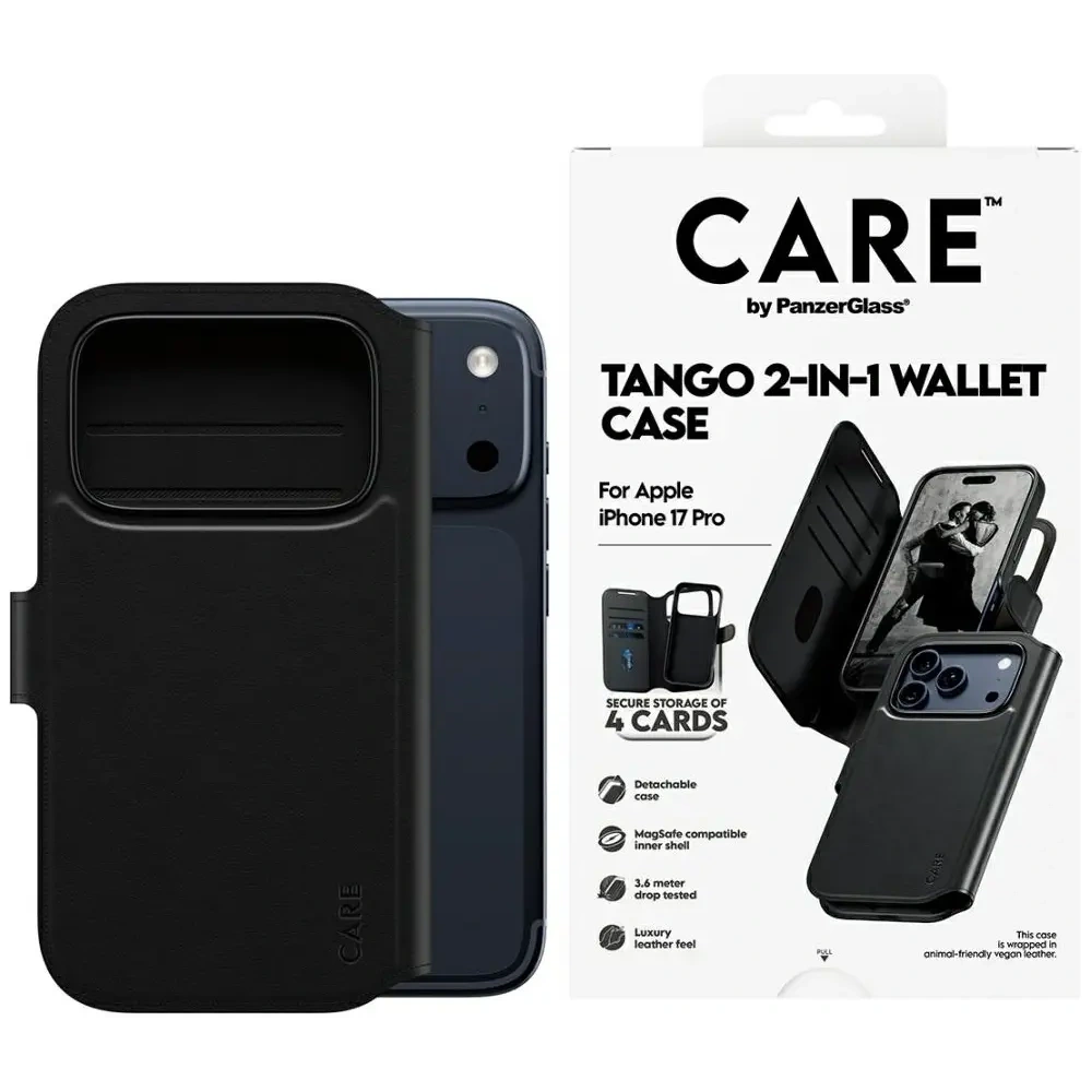 Etui CARE by PanzerGlass Feature Tango 2w1 Wallet Case MagSafe do Apple iPhone 17 Pro czarny