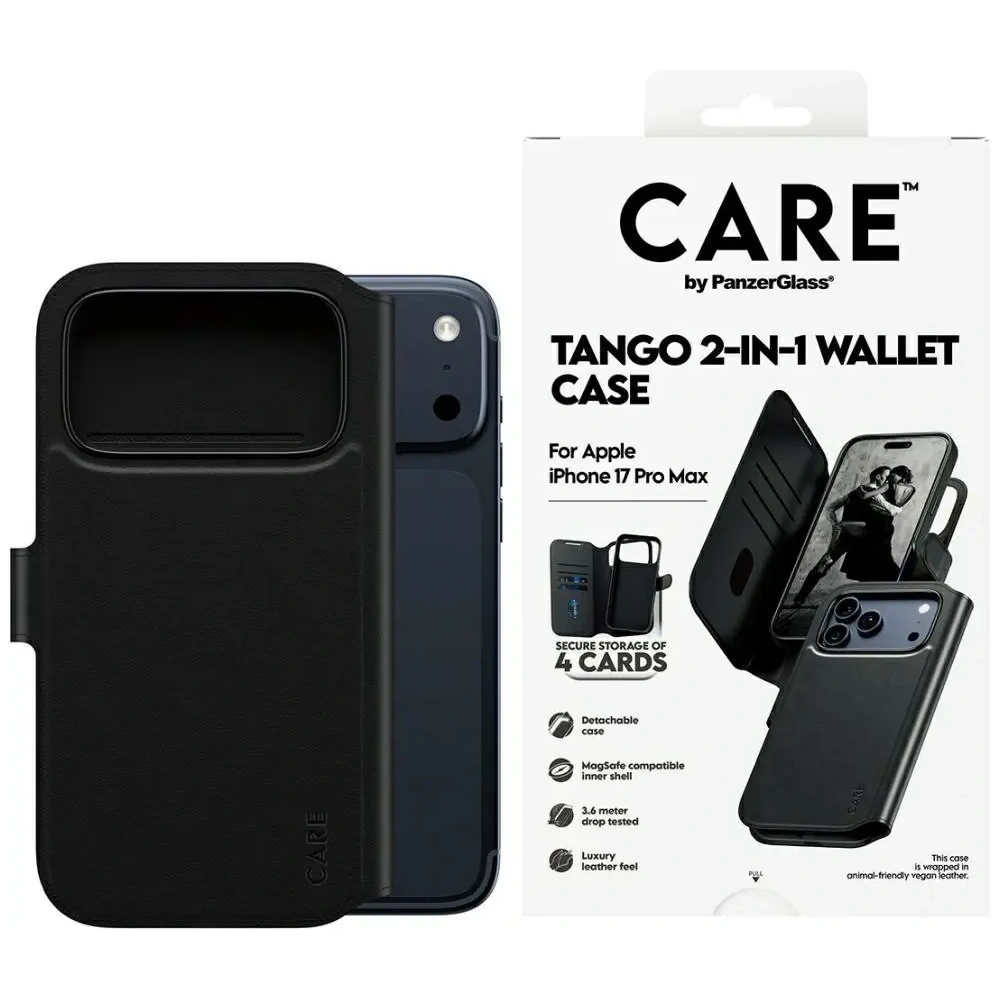 Etui CARE by PanzerGlass Feature Tango 2w1 Wallet Case MagSafe do Apple iPhone 17 Pro Max czarny