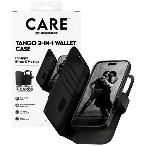 Etui CARE by PanzerGlass Feature Tango 2w1 Wallet Case MagSafe do Apple iPhone 17 Pro Max czarny