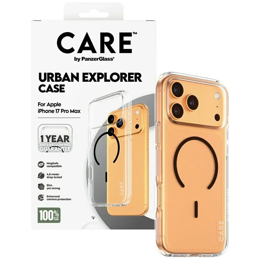 Etui CARE by PanzerGlass Flagship Urban Explorer w. Black MagSafe do Apple iPhone 17 Pro Max przezroczysty