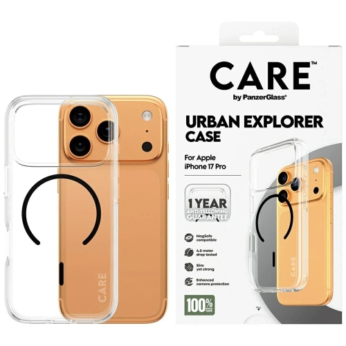 Etui CARE by PanzerGlass Flagship Urban Explorer w. Black MagSafe do Apple iPhone 17 Pro przezroczysty