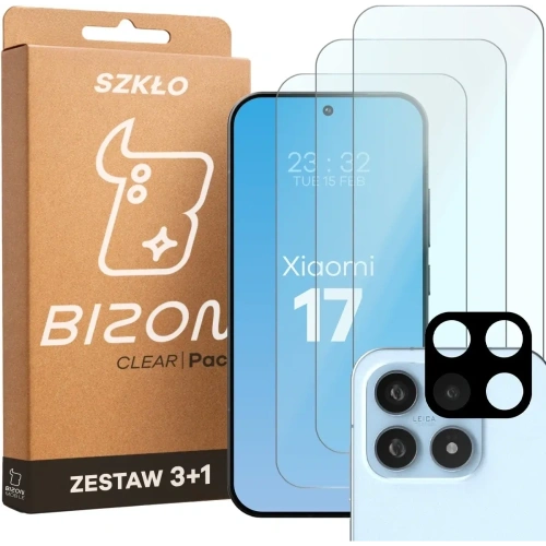 3x Szkło hartowane + szybka na aparat Bizon Glass Clear Pack do Xiaomi 17