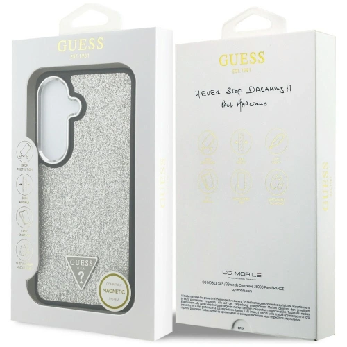 Etui Guess Fixed Glitter Triangle MagSafe do Samsung Galaxy S26 srebrny