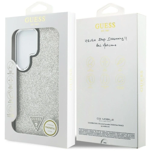 Etui Guess Fixed Glitter Triangle MagSafe do Samsung Galaxy S26 Ultra srebrny