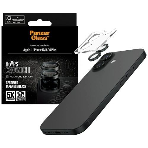 Szkło ceramiczne na obiektyw PanzerGlass Hoops Ceramic II do Apple iPhone 17 / 16 / 16 Plus