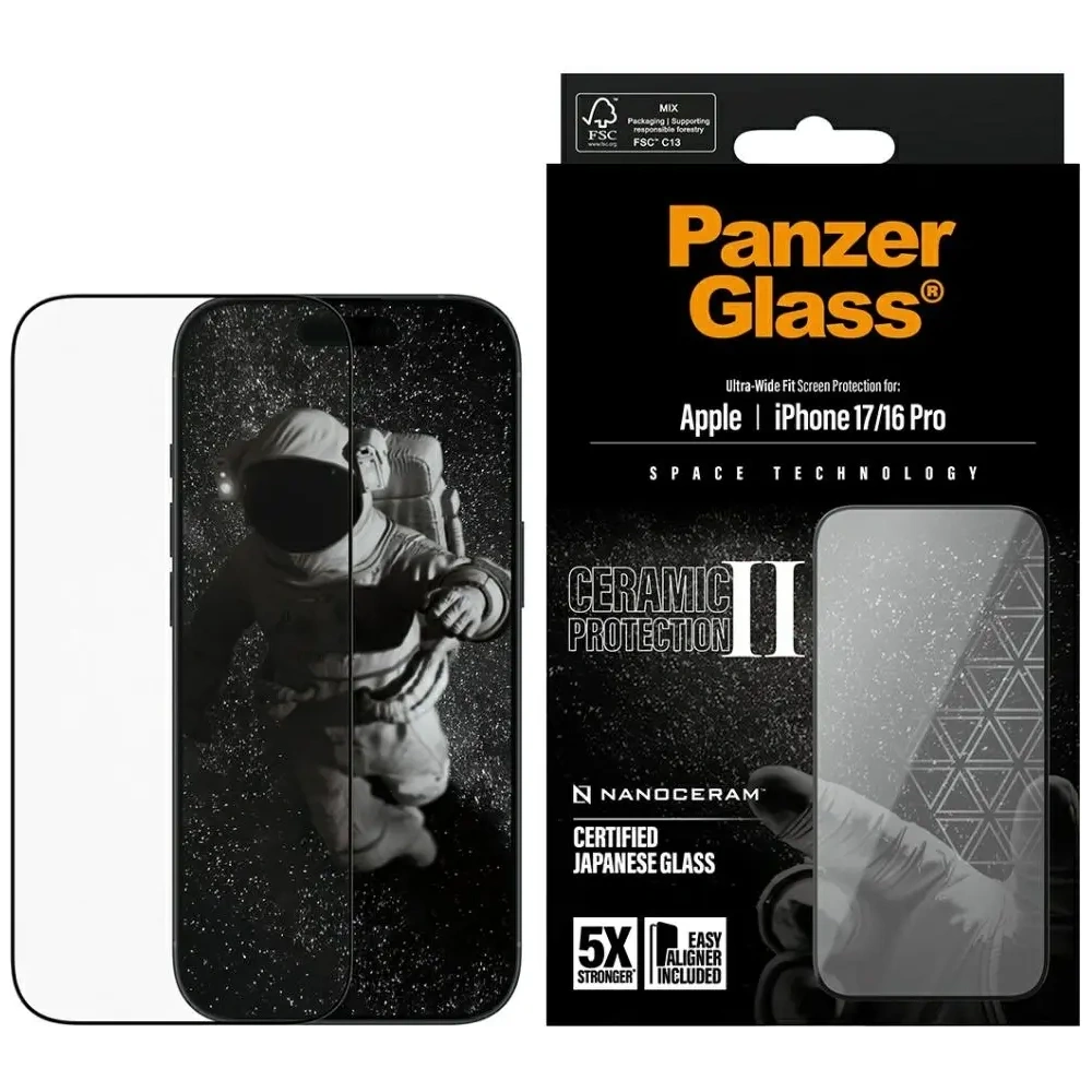 Szkło ceramiczne PanzerGlass Ceramic II Ultra-Wide Fit EasyAligner do Apple iPhone 17 / 16 Pro