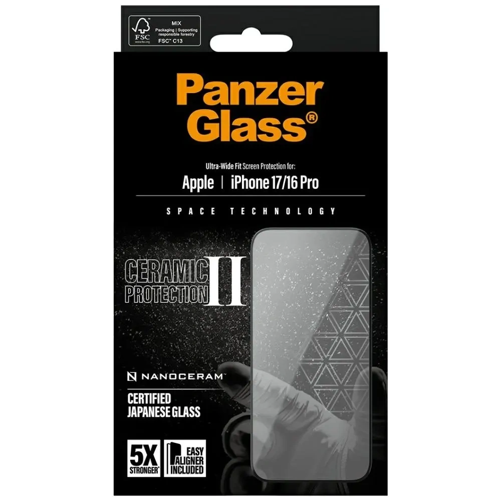 Szkło ceramiczne PanzerGlass Ceramic II Ultra-Wide Fit EasyAligner do Apple iPhone 17 / 16 Pro