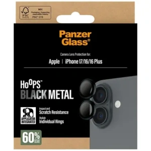 Szkło hartowane na obiektyw PanzerGlass Hoops do Apple iPhone 17 / 16 / 16 Plus czarny