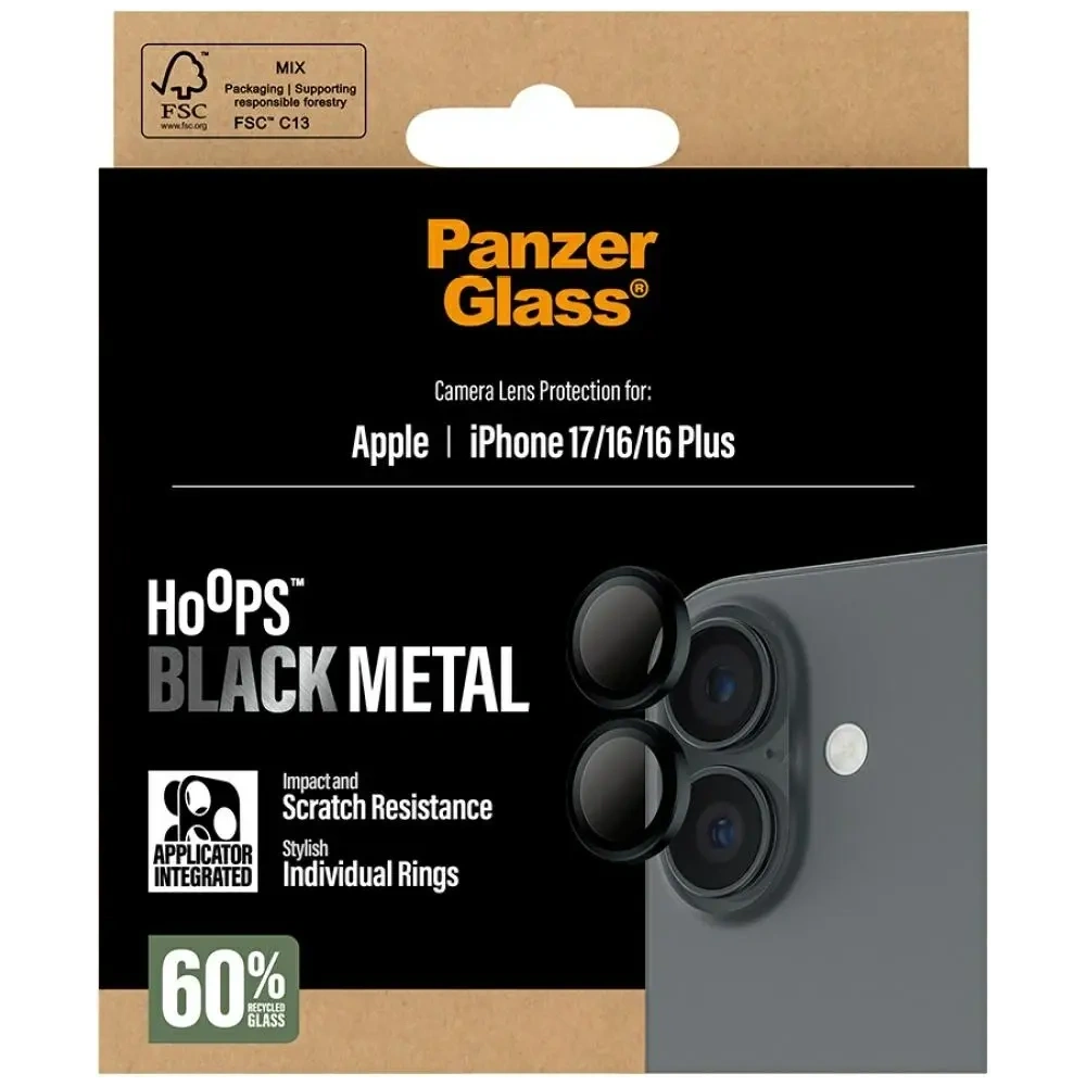 Szkło hartowane na obiektyw PanzerGlass Hoops do Apple iPhone 17 / 16 / 16 Plus czarny