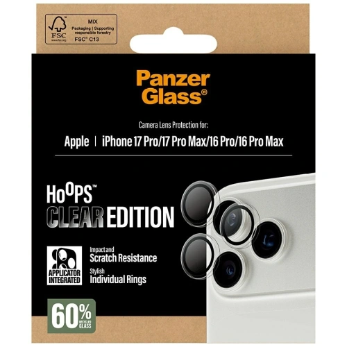Szkło hartowane na obiektyw PanzerGlass Hoops do Apple iPhone 17 Pro / 17 Pro Max / 16 Pro / 16 Pro Max