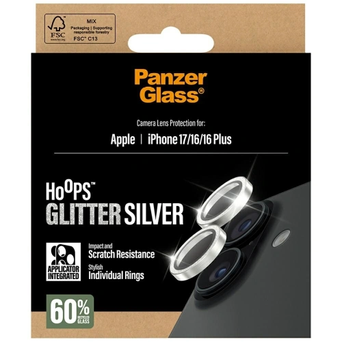 Szkło hartowane na obiektyw PanzerGlass Hoops Glitter do Apple iPhone 17 / 16 / 16 Plus srebrny