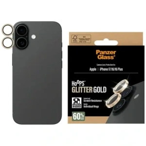 Szkło hartowane na obiektyw PanzerGlass Hoops Glitter do Apple iPhone 17 / 16 / 16 Plus złoty