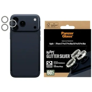 Szkło hartowane na obiektyw PanzerGlass Hoops Glitter do Apple iPhone 17 Pro / 17 Pro Max / 16 Pro / 16 Pro Max srebrny