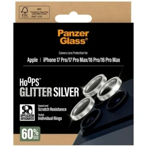 Szkło hartowane na obiektyw PanzerGlass Hoops Glitter do Apple iPhone 17 Pro / 17 Pro Max / 16 Pro / 16 Pro Max srebrny