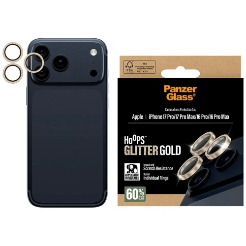 Szkło hartowane na obiektyw PanzerGlass Hoops Glitter do Apple iPhone 17 Pro / 17 Pro Max / 16 Pro / 16 Pro Max złoty