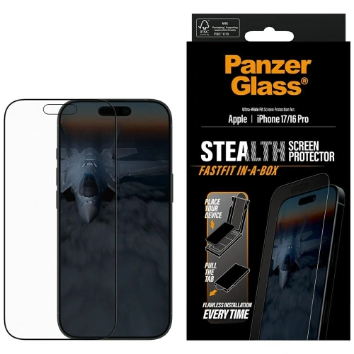Szkło hartowane PanzerGlass Stealth Ultra-Wide Fit Fastfit do Apple iPhone 17 / 16 Pro