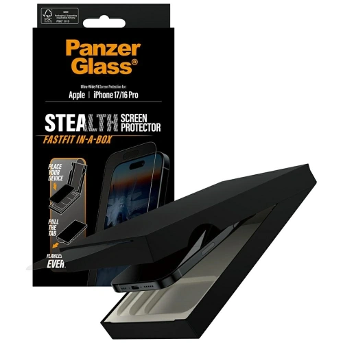 Szkło hartowane PanzerGlass Stealth Ultra-Wide Fit Fastfit do Apple iPhone 17 / 16 Pro