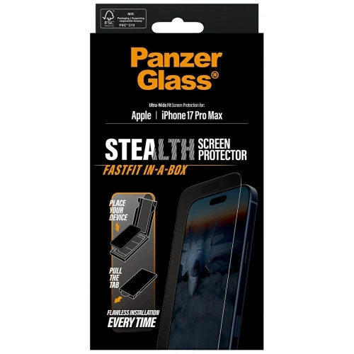 Szkło hartowane PanzerGlass Stealth Ultra-Wide Fit Fastfit do Apple iPhone 17 Pro Max