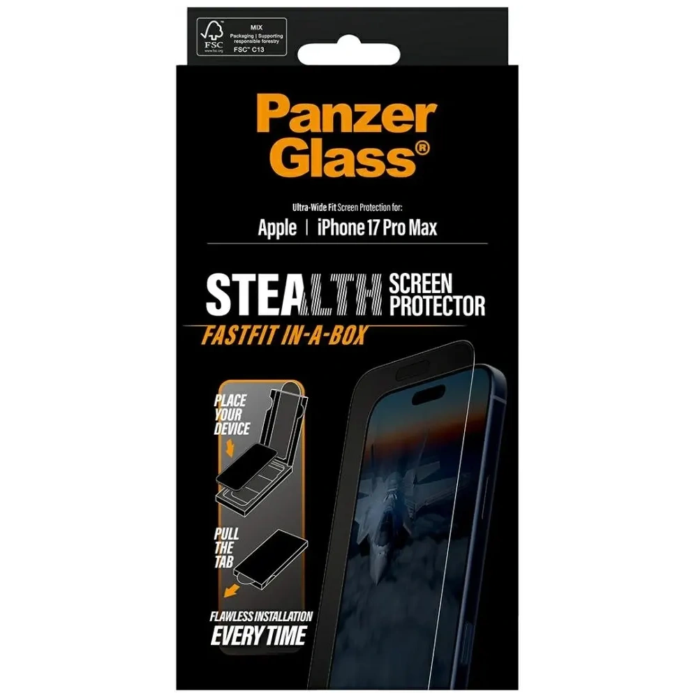 Szkło hartowane PanzerGlass Stealth Ultra-Wide Fit Fastfit do Apple iPhone 17 Pro Max