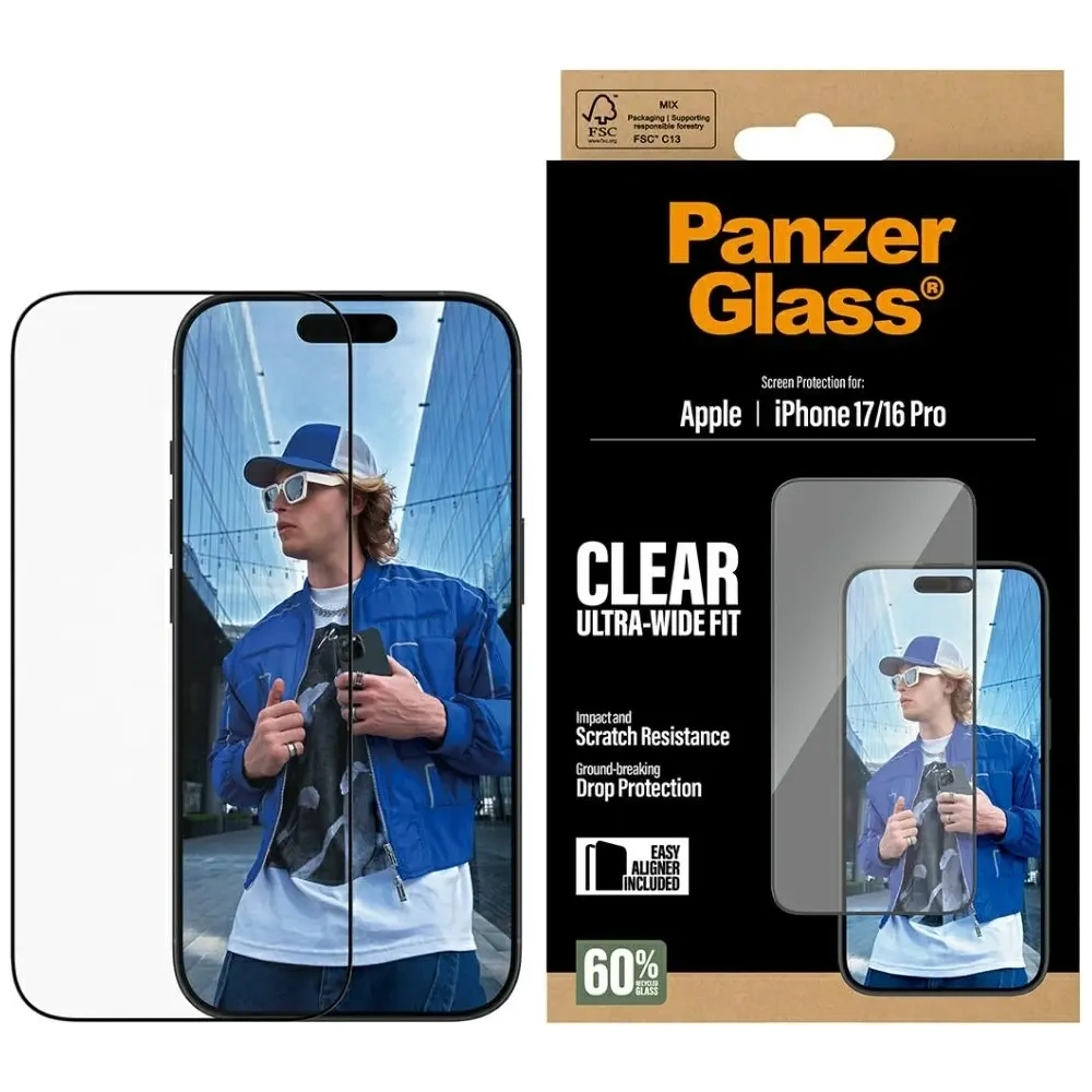 Szkło hartowane PanzerGlass Ultra-Wide Fit EasyAligner do Apple iPhone 17 / 16 Pro