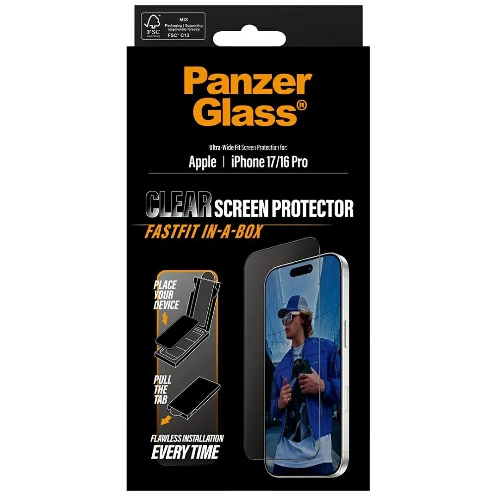 Szkło hartowane PanzerGlass Ultra-Wide Fit Fastfit do Apple iPhone 17 / 16 Pro