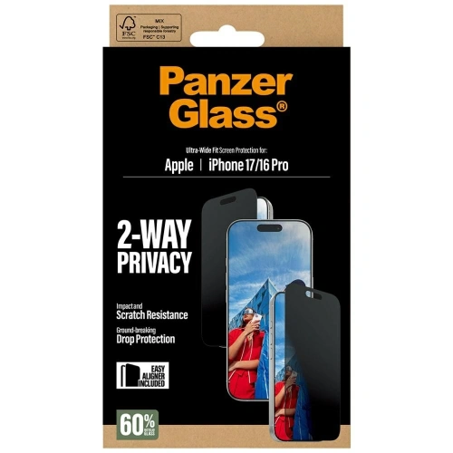 Szkło prywatyzujące PanzerGlass Ultra-Wide Fit EasyAligner do Apple iPhone 17 / 16 Pro