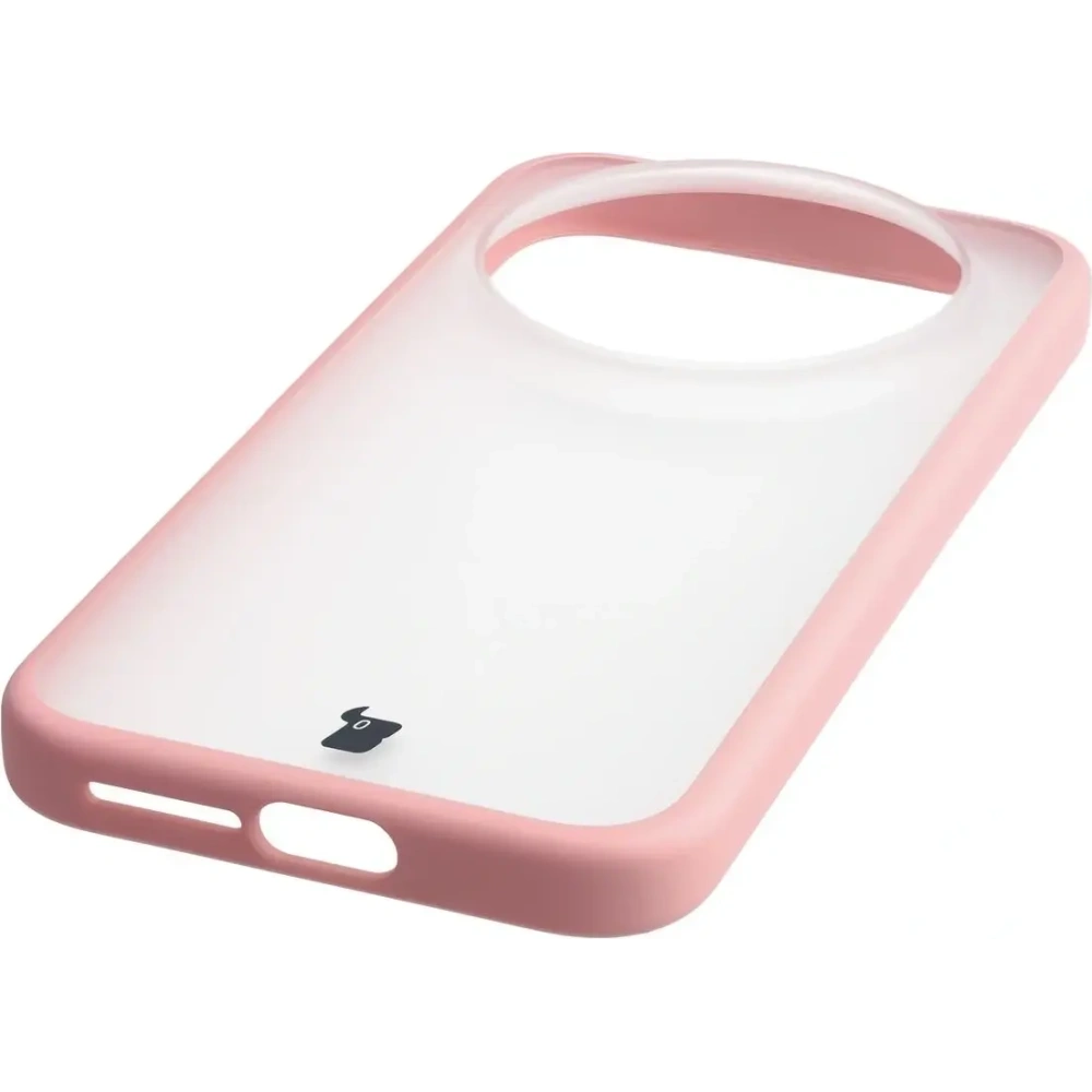 Etui Bizon Case Angelo do Xiaomi 17 Ultra półprzezroczyste z jasnoróżową ramką