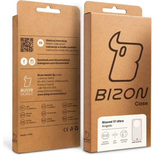 Etui Bizon Case Angelo do Xiaomi 17 Ultra półprzezroczyste z jasnoróżową ramką