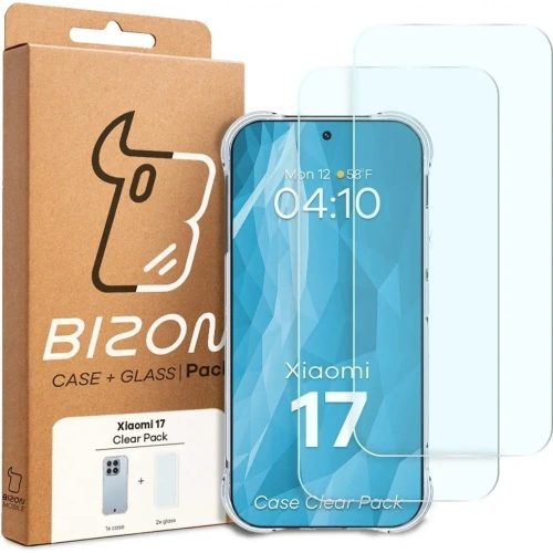Elastyczne etui + 2x szkło hartowane Bizon Case Clear Pack do Xiaomi 17